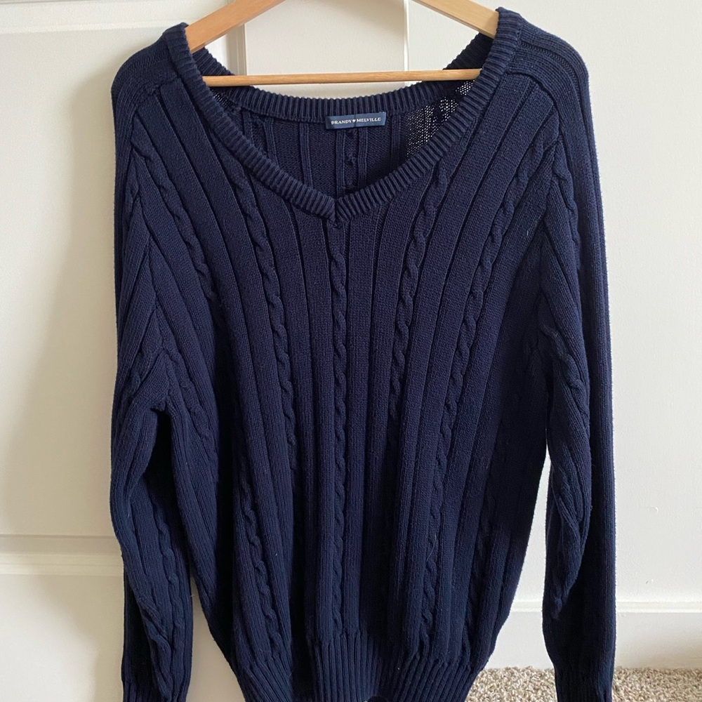 Brandy Melville Ida Cotton Cable Knit V-Neck Sweater